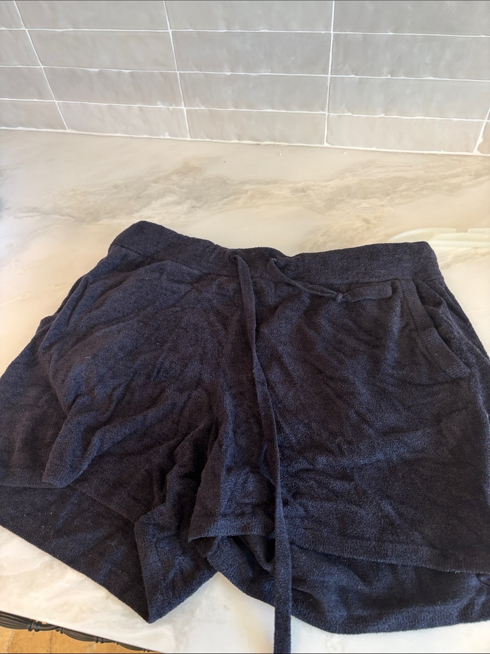 Barefoot Dreams black Terry Lounge Shorts with Drawstring